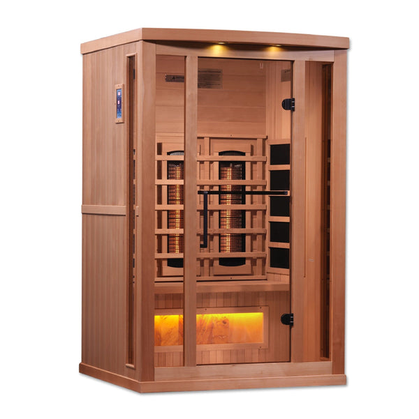 Golden Designs 2-Person Full Spectrum PureTech™ Near Zero EMF Infrared Sauna with Himalayan Salt Bar - Backyard Provider