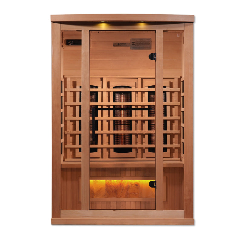 Golden Designs 2-Person Full Spectrum PureTech™ Near Zero EMF Infrared Sauna with Himalayan Salt Bar - Backyard Provider