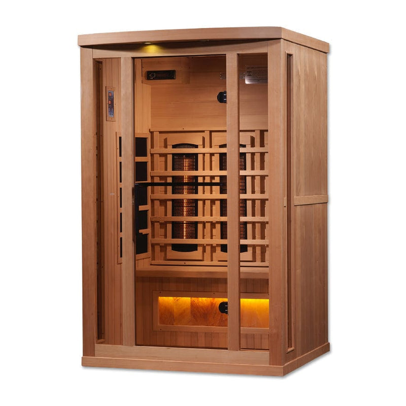 Golden Designs 2-Person Full Spectrum PureTech™ Near Zero EMF Infrared Sauna with Himalayan Salt Bar - Backyard Provider