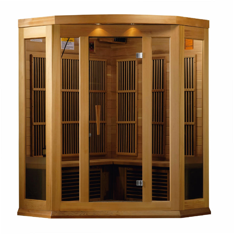 Maxxus 3-Person Corner Low EMF (Under 8MG) FAR Infrared Sauna (Canadian Red Cedar) - Backyard Provider