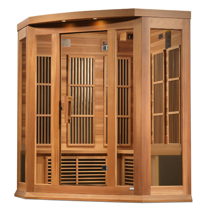 Maxxus 3-Person Corner Near Zero EMF (Under 2MG) FAR Infrared Sauna (Red Cedar) - Backyard Provider