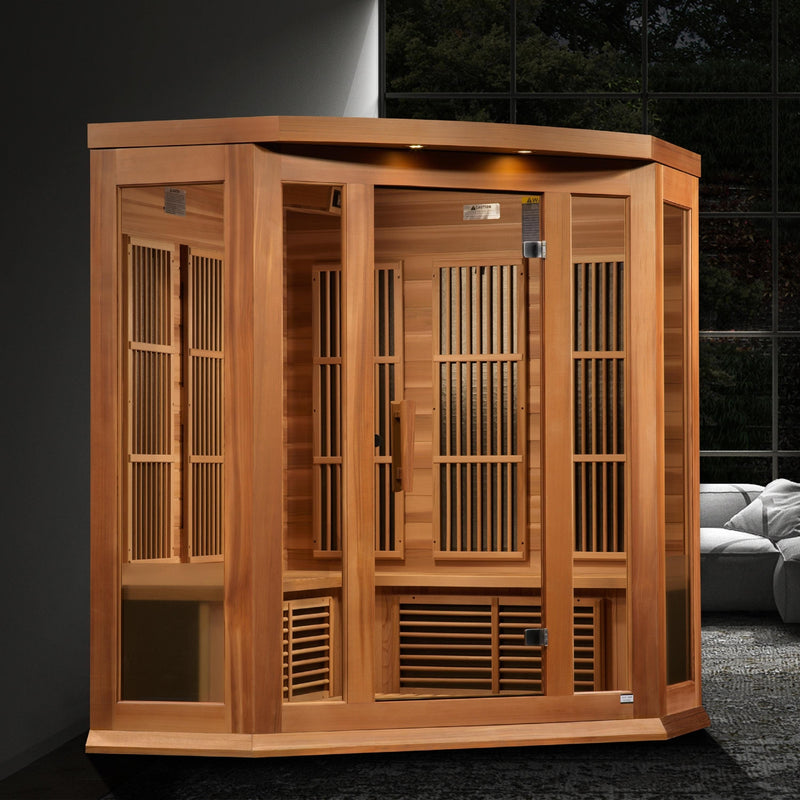 Maxxus 3-Person Corner Near Zero EMF (Under 2MG) FAR Infrared Sauna (Red Cedar) - Backyard Provider