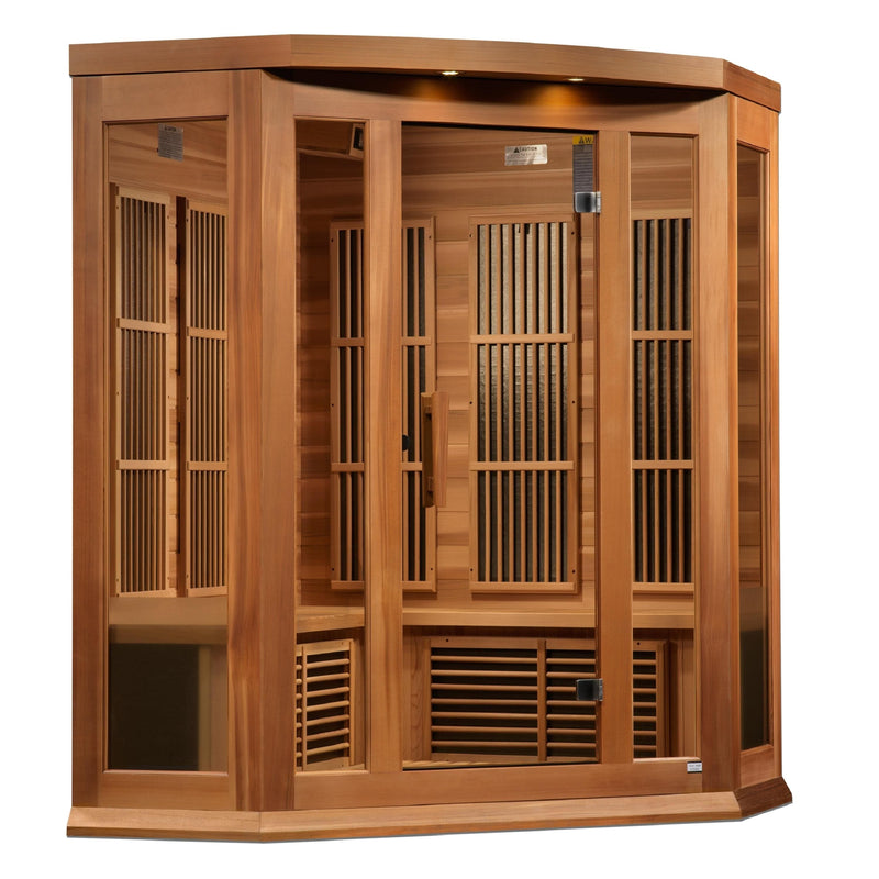 Maxxus 3-Person Corner Near Zero EMF (Under 2MG) FAR Infrared Sauna (Red Cedar) - Backyard Provider