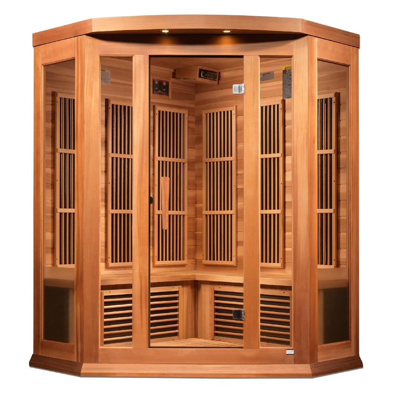 Maxxus 3-Person Corner Near Zero EMF (Under 2MG) FAR Infrared Sauna (Red Cedar) - Backyard Provider