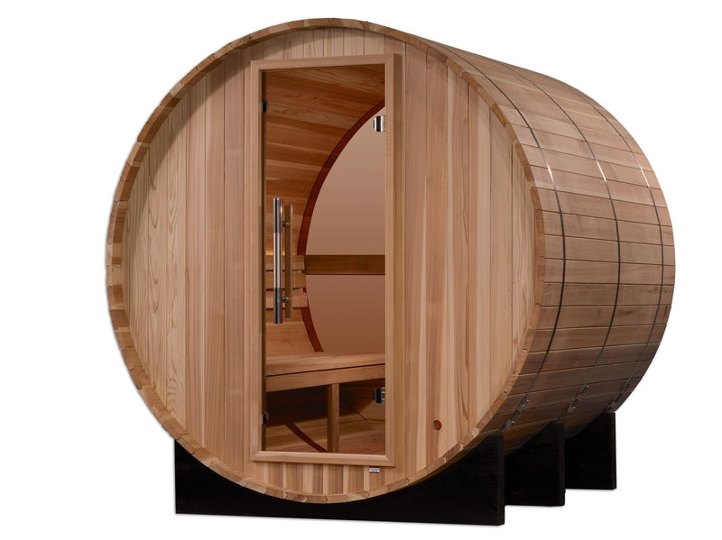 Golden Designs "Zurich" 4 Person Barrel with Bronze Privacy View - Traditional Sauna - Pacific Cedar