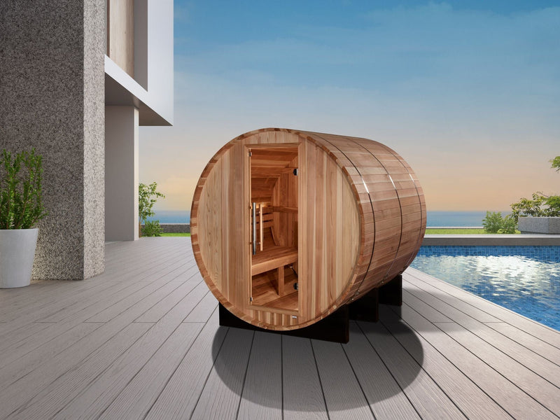 Golden Designs "Arosa" 4 Person Barrel Traditional Sauna - Pacific Cedar - GDI-B004-01