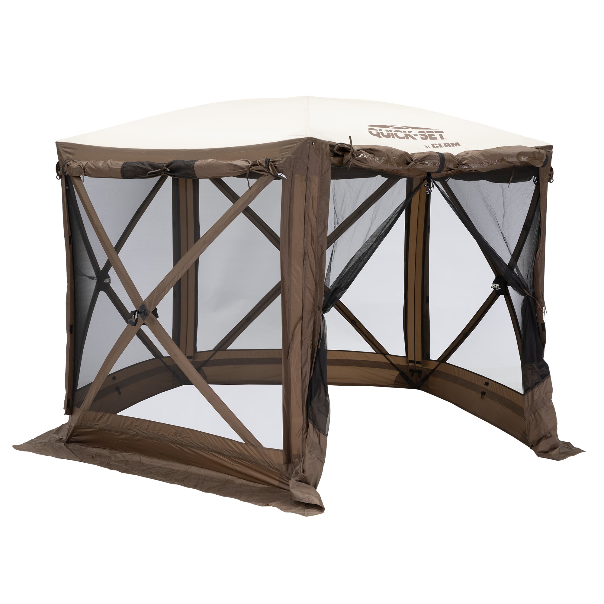 CLAM Quick-Set Adventure 9 x 9 Ft Portable Outdoor Camping Canopy Shelter, Brown - 409468