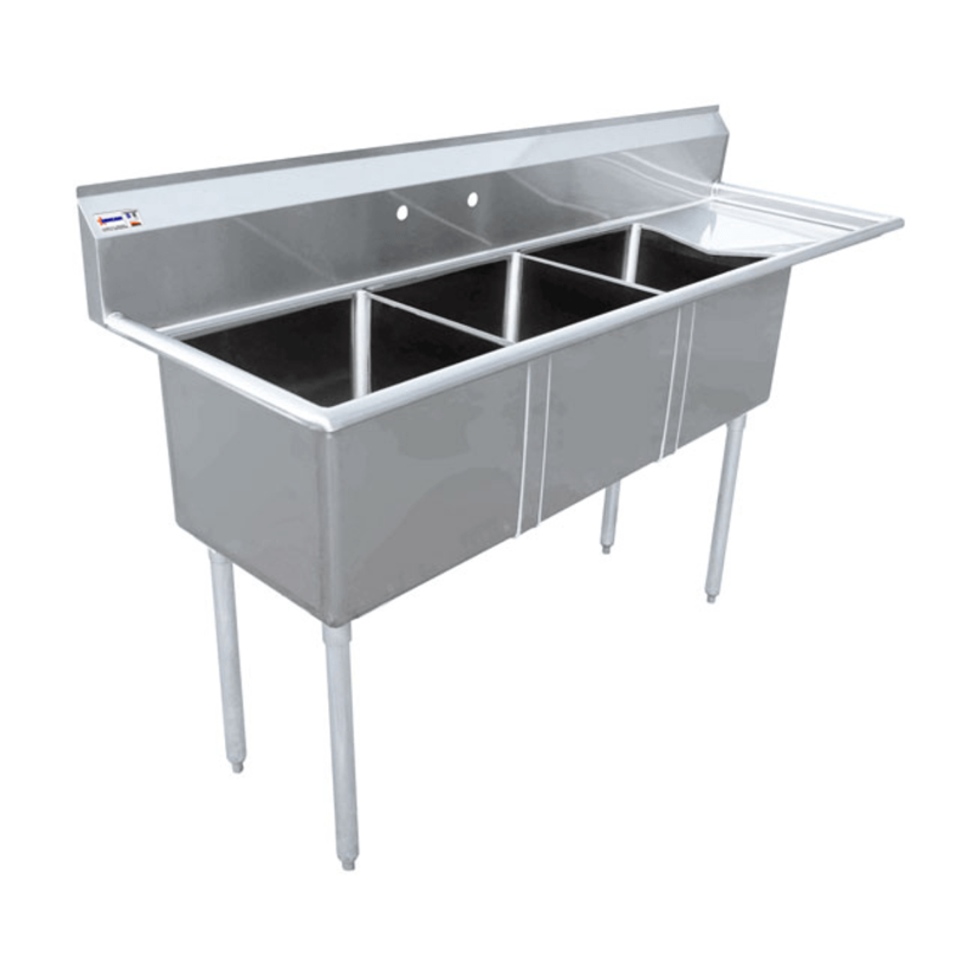 Chef AAA Three Tub Pot Sink 3.5 Inch Center Drain Right Drain Board - 43766