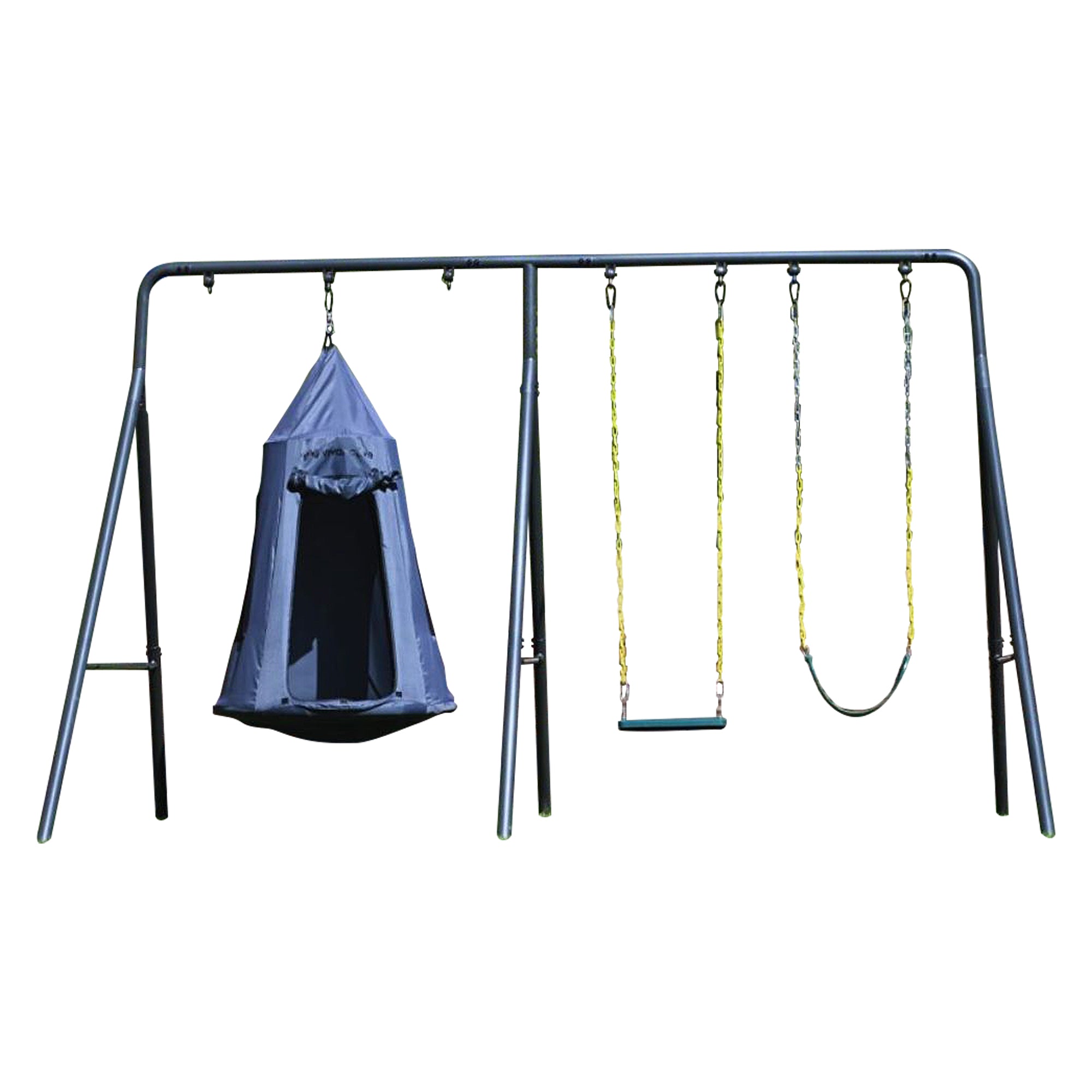 Gobaplay Discovery Kids Swing Set, Outdoor Frame w/ Tent Saucer and 2 Swings - 399864