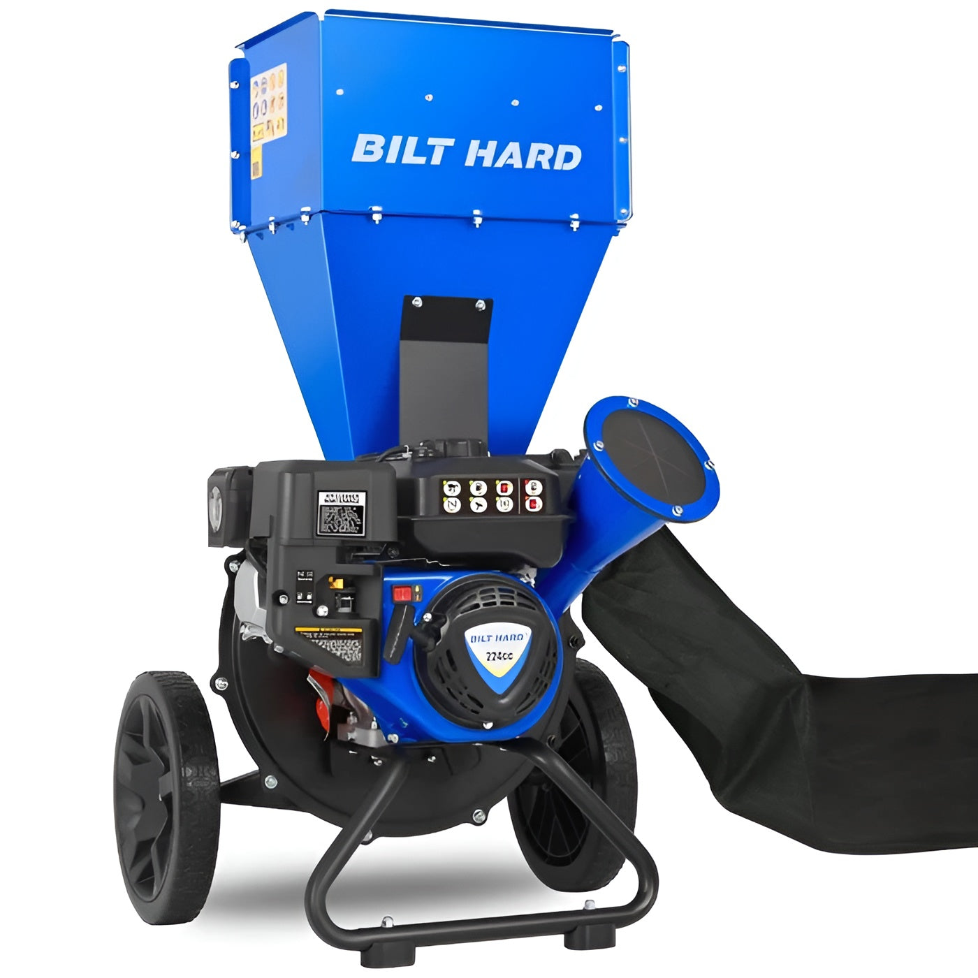 BILT HARD Wood Chipper - 7.5 HP 224cc Gas Powered Shredder Mulcher, 3 in 1 Multi-Function Heavy Duty, 3" Max Wood Diameter Capacity with Collection Bag - TRA-0401