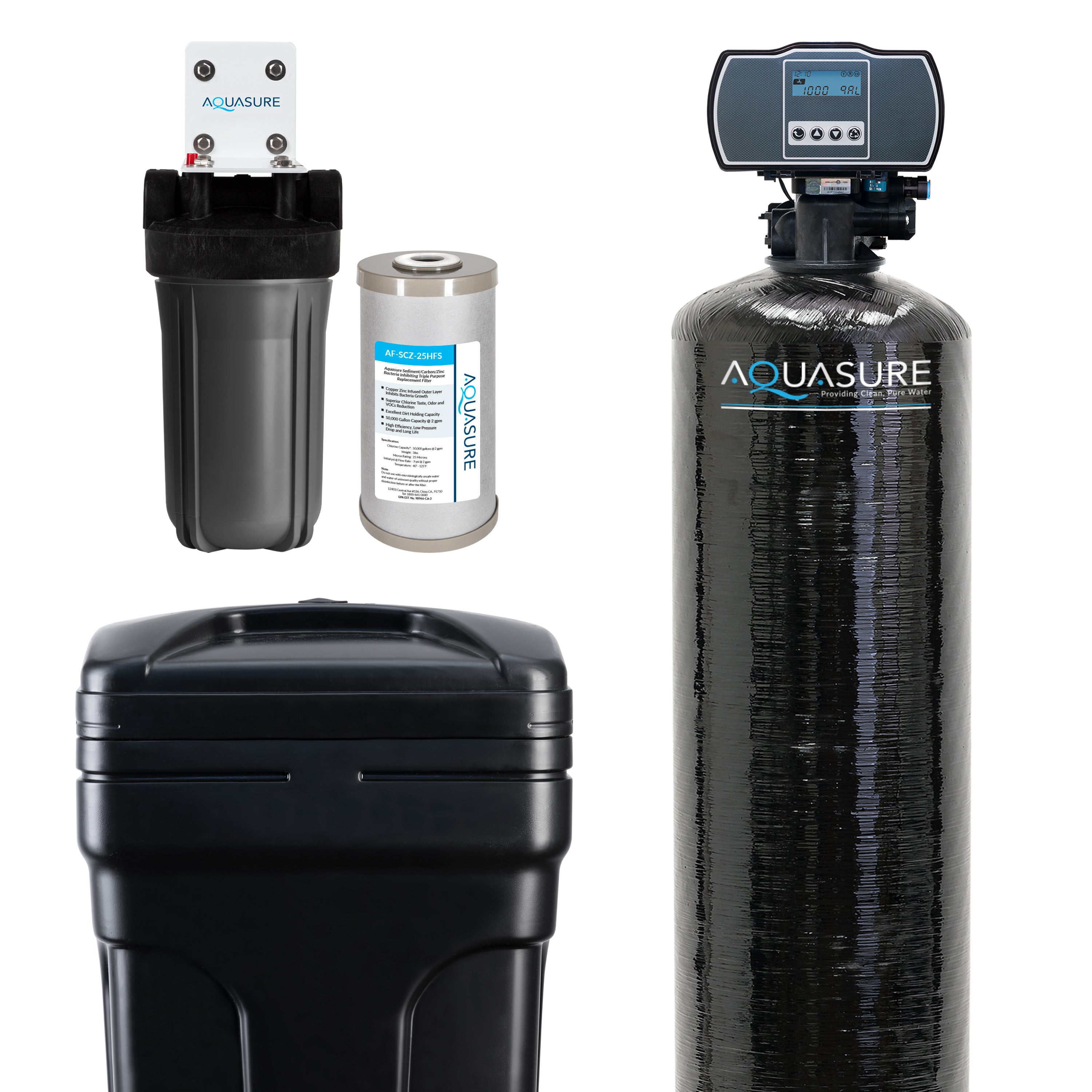 Aquasure Harmony Series | 72,000 Grains Water Softener with 10" Sediment/Carbon/Zinc Triple Purpose Whole House Pre-Filter - AS-HS72SCZ