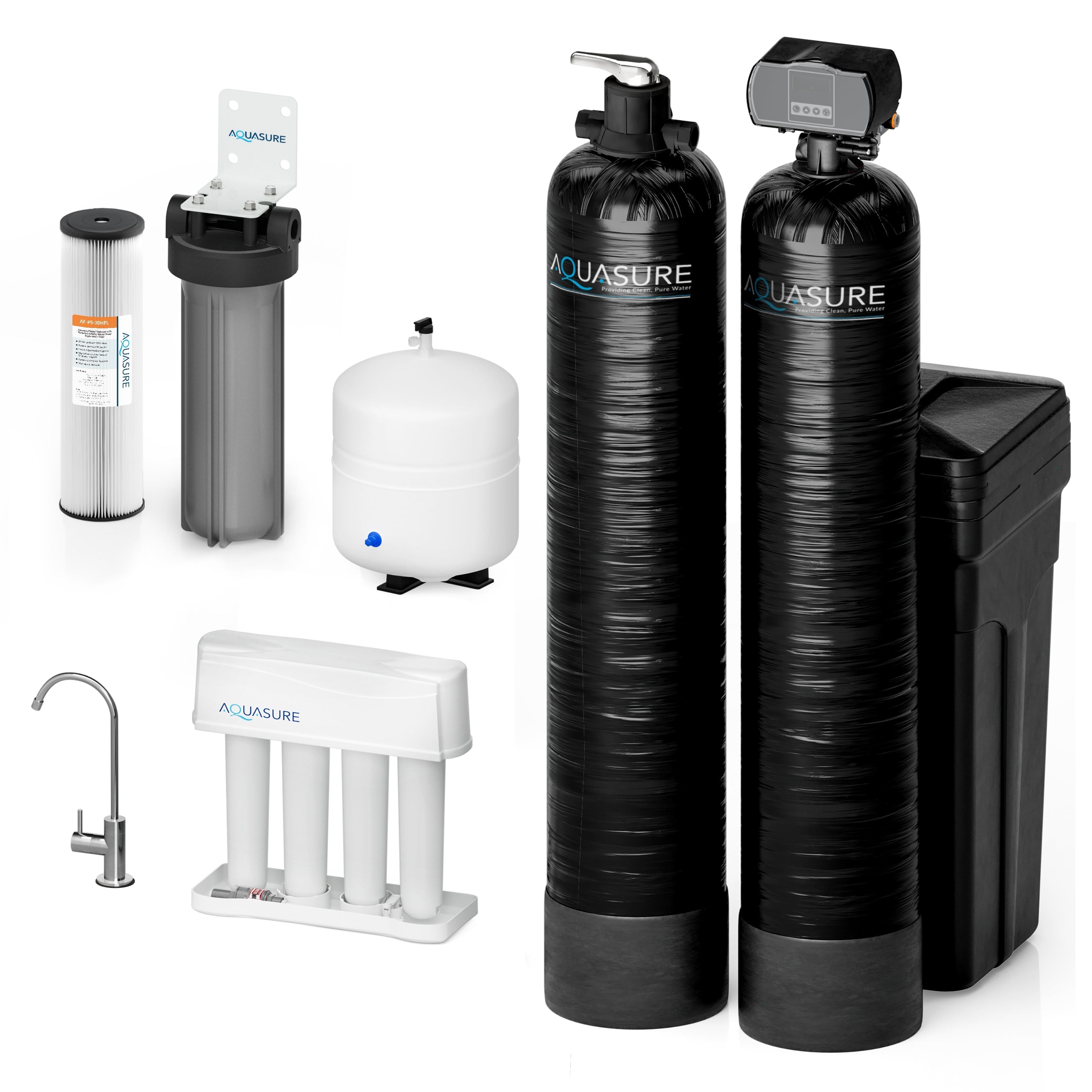 Aquasure Signature Elite | 1,000,000 Gallons Whole House Water Filter Treatment Bundle with 48,000 Grains Softener, 75 GPD Reverse Osmosis System - AS-SE1000A