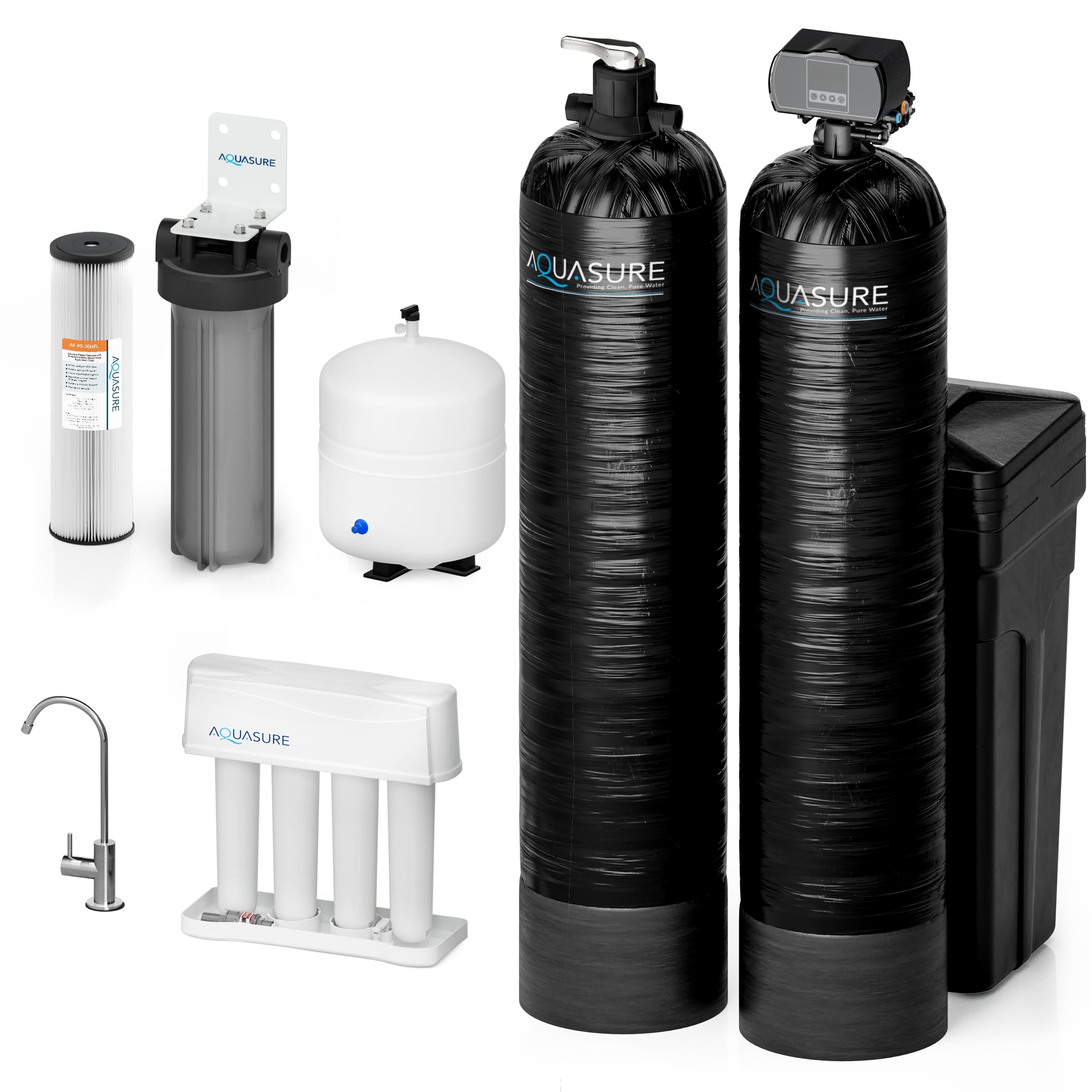 Aquasure Signature Elite | 1,500,000 Gallons Whole House Water Filter Treatment Bundle with 72,000 Grains Fine Mesh Resin Softener, 75 GPD Reverse Osmosis System - AS-SE2000FM