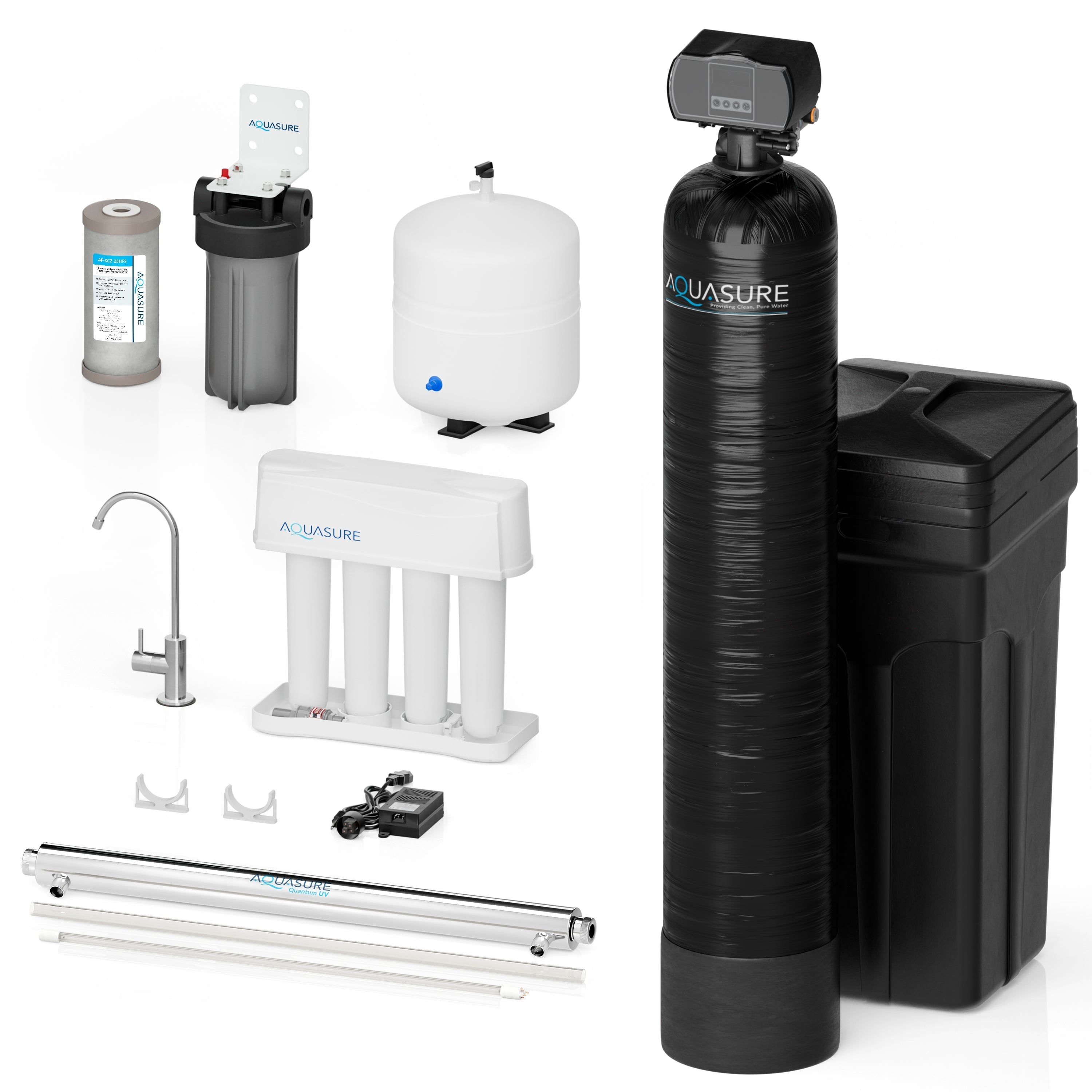 Aquasure Signature Series | 48,000 Grains Water Softener with 12 GPM Quantum UV Purifier and 75 GPD Reverse Osmosis RO System - AS-WSUV48RO