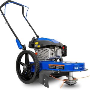 BILT HARD Walk Behind String Trimmer, 170cc 4-Cycle Gas Brush Hog Mower, 22 Inch Cutting Diameter, Push Weed Eater with 14 Inch Flat Free Wheels, Brush Cutter - TJA-1053