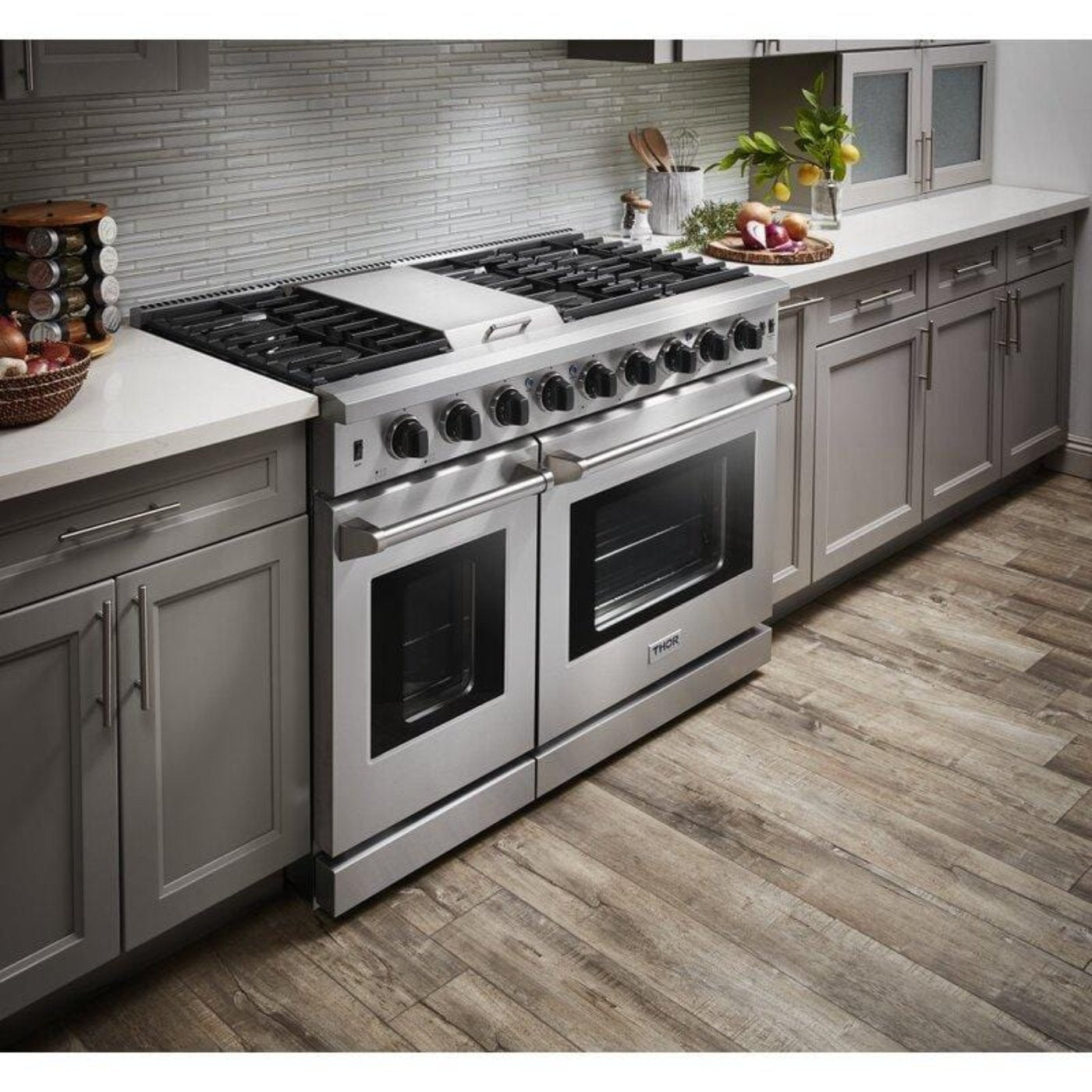 Thor Kitchen 48 in. 6.8 cu. ft. Double Oven Natural Gas Range in Stainless Steel - LRG4807U