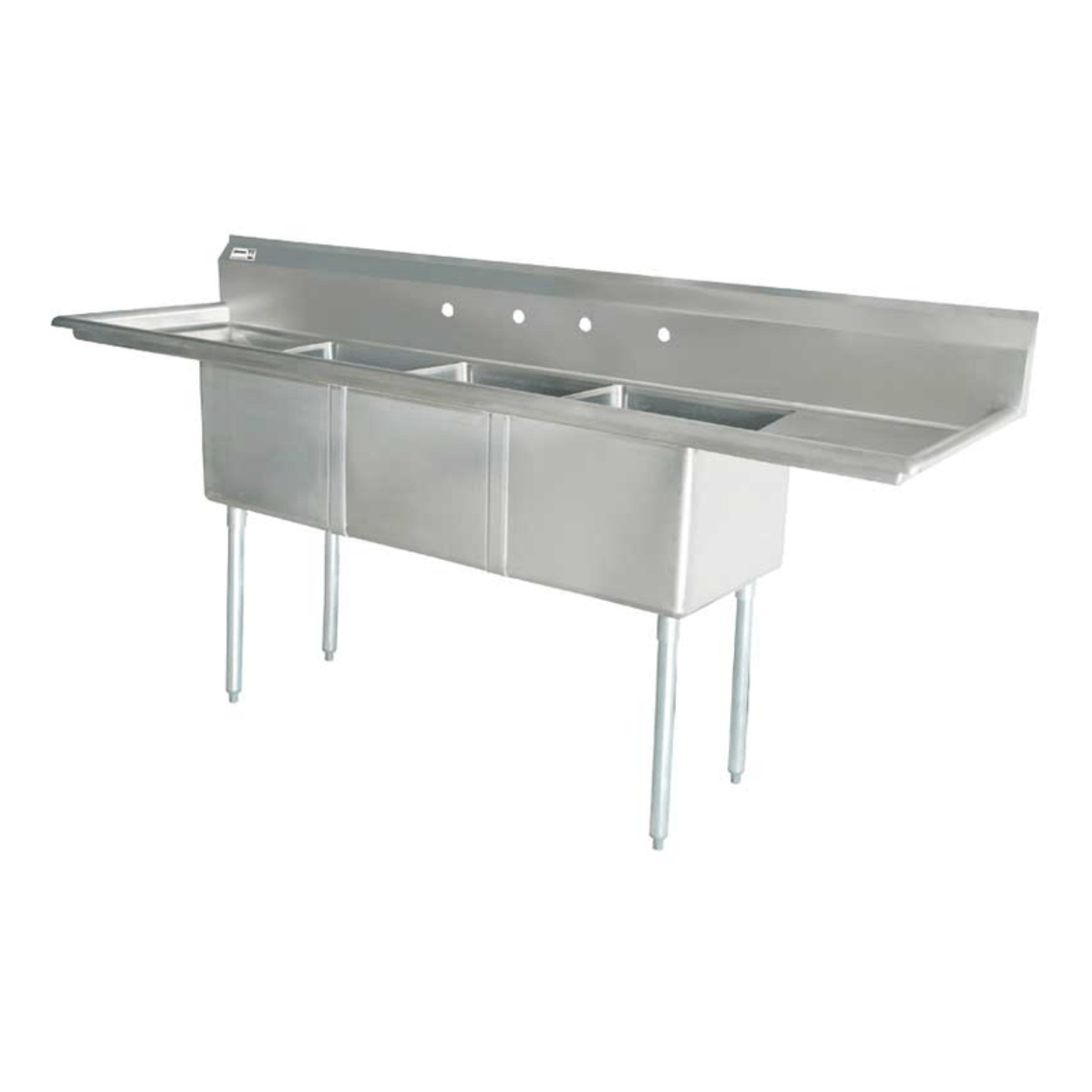 Chef AAA - Three Tub Pot Sink 3.5 Inch Center Drain Two Drain Boards - 43789
