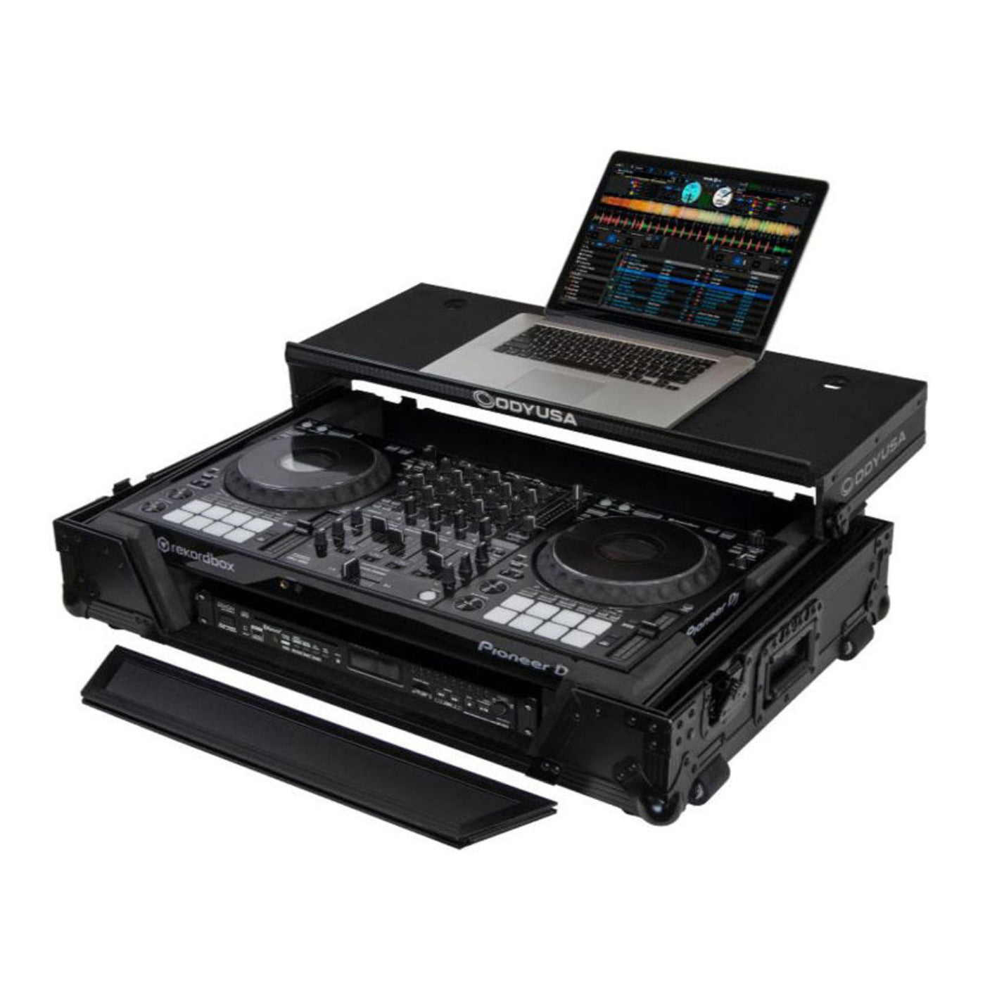 Odyssey Pioneer Flight Case with 1U Rack Space Glide Platform and Wheels, Black - 188056