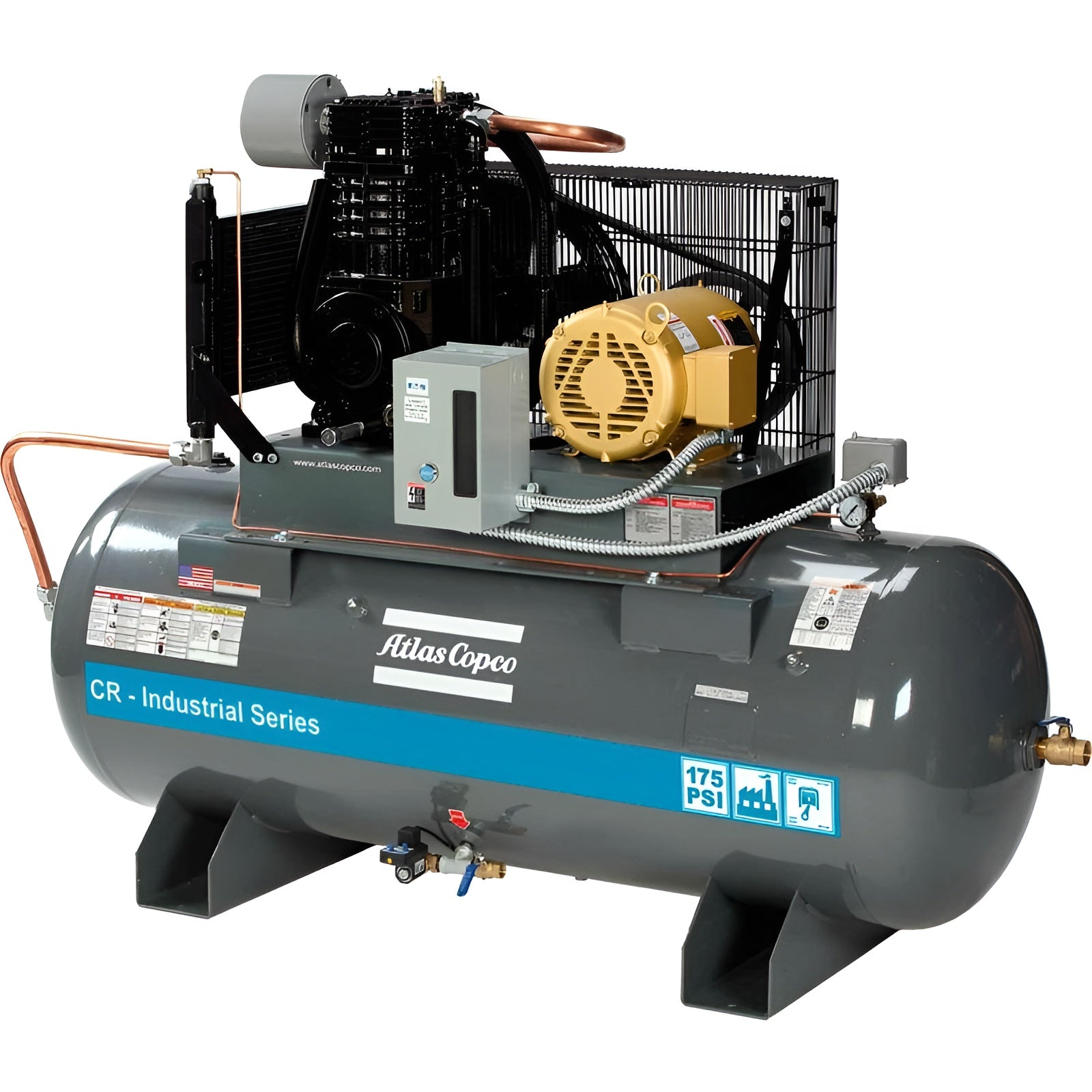 Atlas Copco 15HP, 51 CFM, 120 Gallon CR Professional Series TEFC/NEMA4 Cast Iron Piston Air Compressor 230V 3PH -2020041878