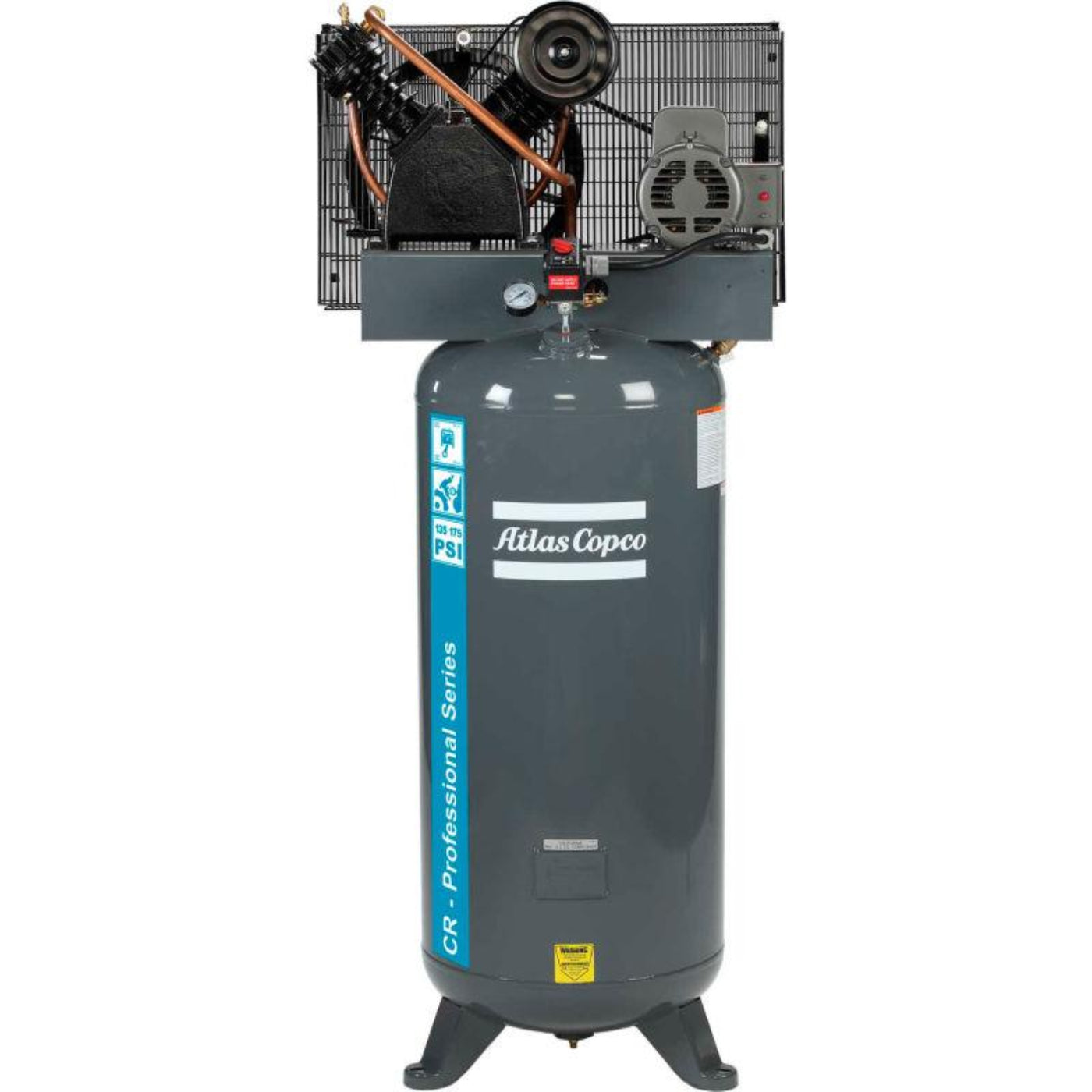 Atlas Copco 5HP, 18 CFM, 80 Gallon CR Professional Series TEFC/NEMA4 Cast Iron Piston Air Compressor 230V 1PH - 2020041813