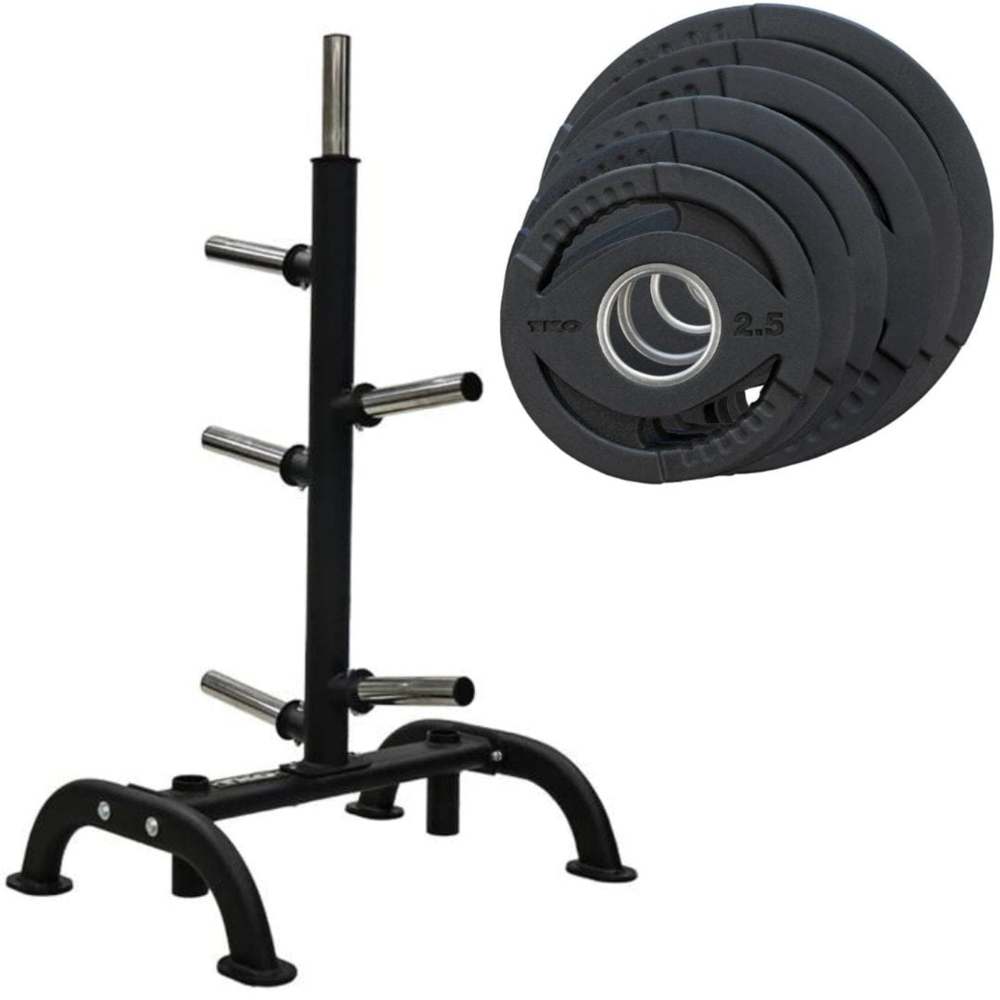 TKO 255 Lb. Rubber Olympic Weight Plate Set with Weight Storage Tree - 6210